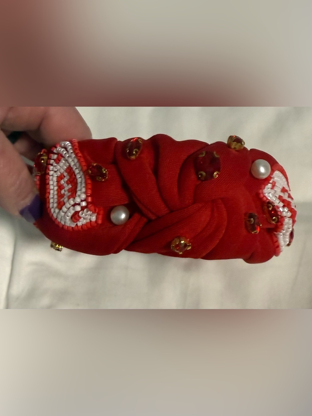 Headband Red Beaded Embellished Footbal ๐๐ - Picture 4 of 7